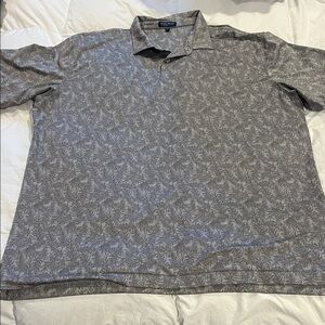 Peter Millar Gray Leaf Pattern Polo Shirt